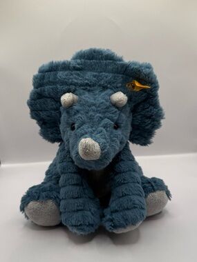 Steiff Dixi Triceratops Dinosaur Blue Fuzzy Stuffed Animal Plush